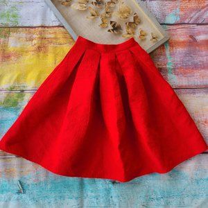 Chicwish Red Floral Full Pleated Pocket Skirt S